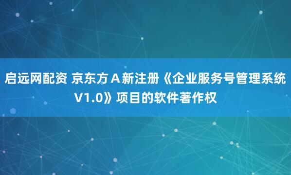 启远网配资 京东方Ａ新注册《企业服务号管理系统V1.0》项目的软件著作权